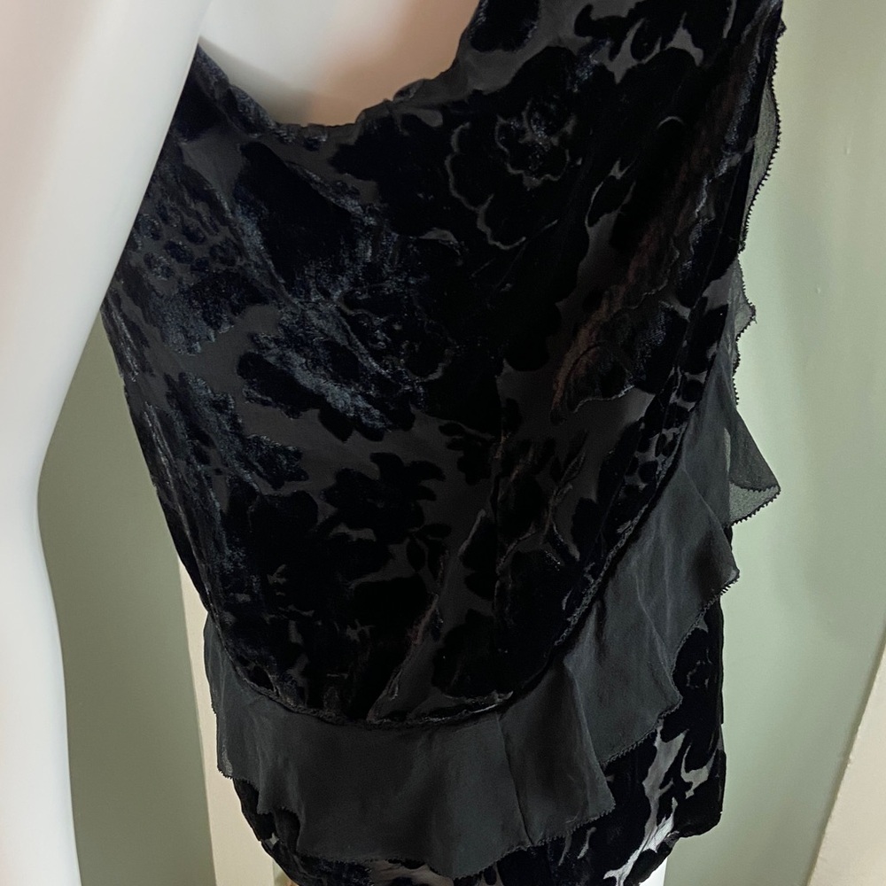 Parker Black Sheer Floral Burnout Velvet Tank Top Ruffle Silk Blend Small Floral - Picture 8 of 13